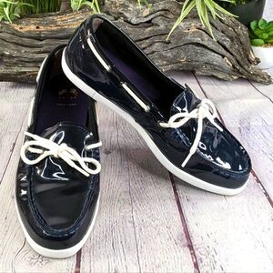 Cole Haan Women's Nantucket Camp Moccasins Navy Blue Patent